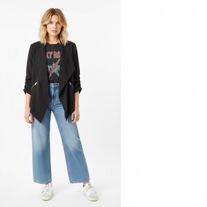 HaydenLA $78 NWOT Black Draped Open Front Blazer Gold Zip 2X P2P 24-27” L 20-25”